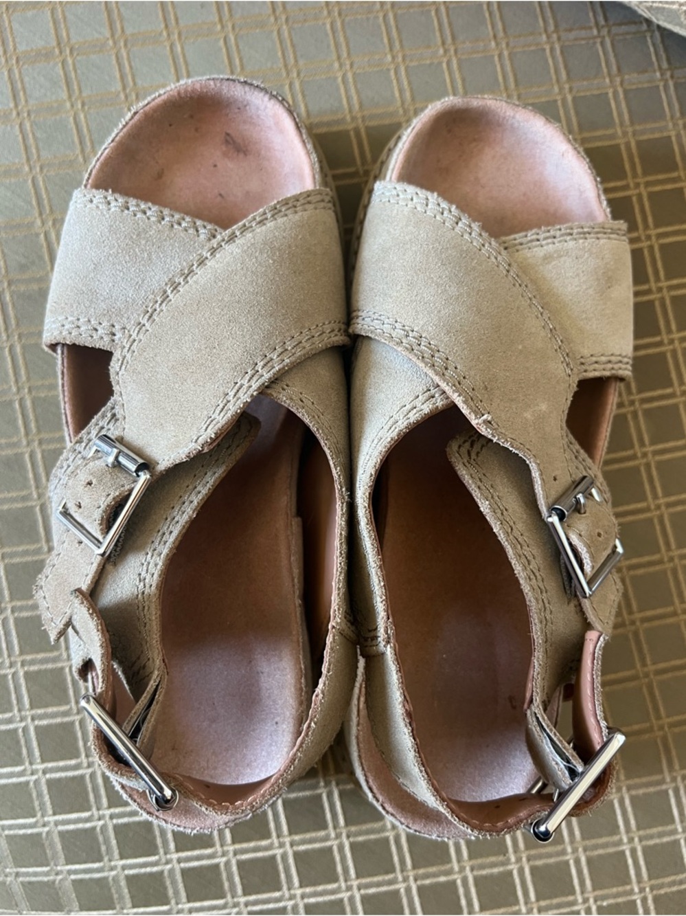 Clarks Orianna Roam sandals feature a crossover buckle design in tan suede - 6.5